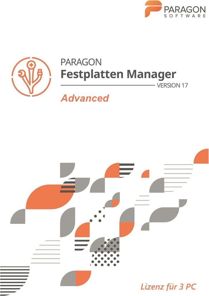 Marketing image for Paragon Festplatten Manager 17 Advanced software.