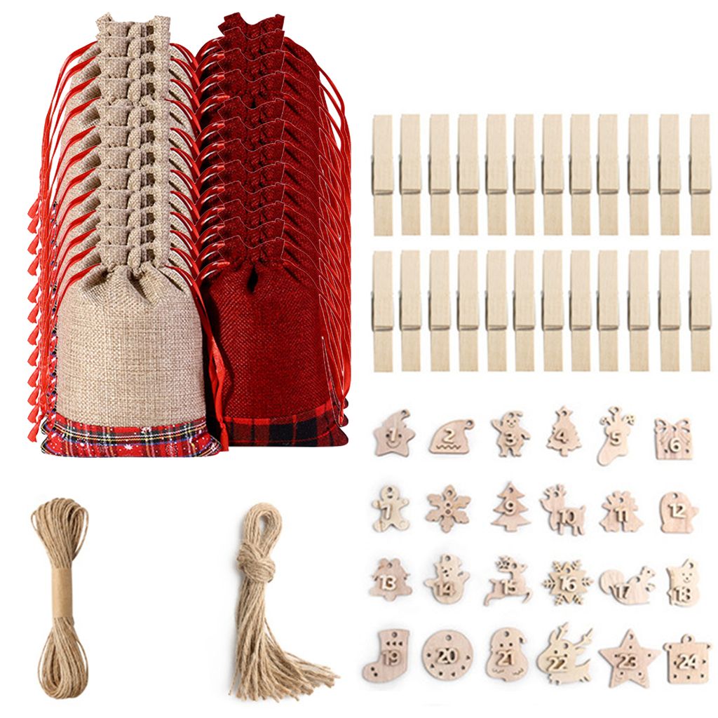 1 Set Weihnachten Adventskalender Tasche Exquisite Weihnachtsstil Holzhänge -Tag -Clip-C