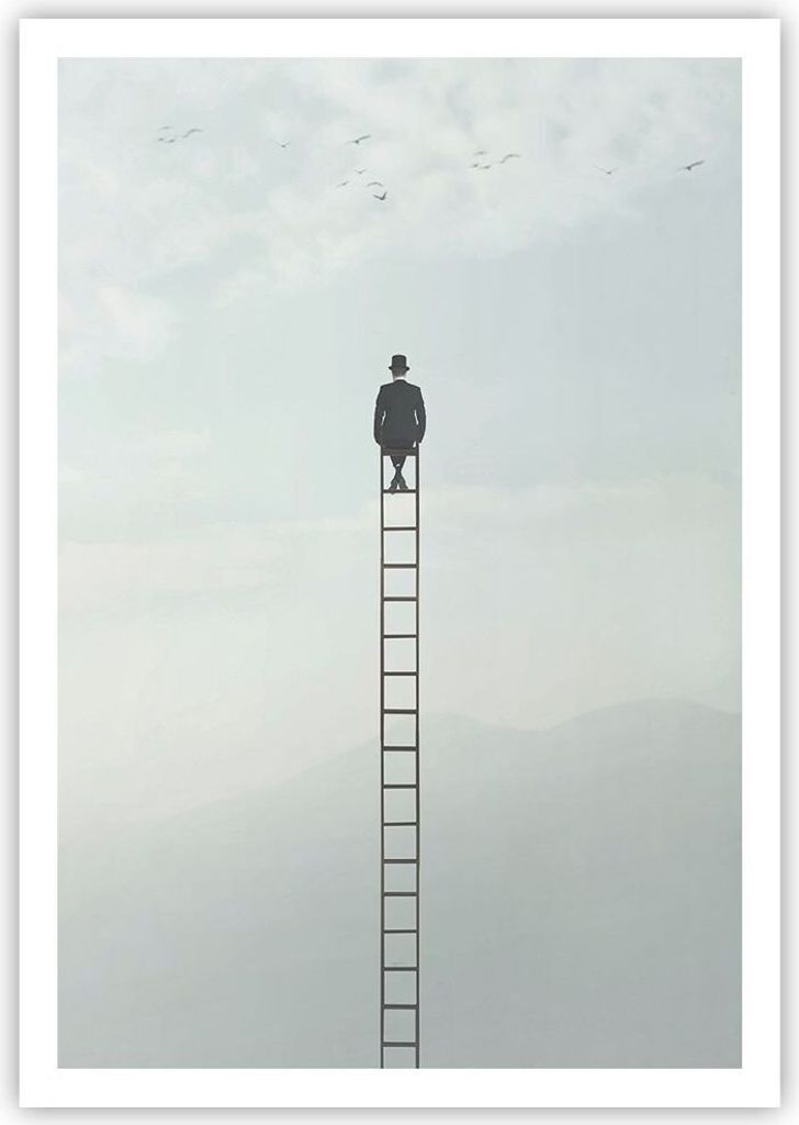 Poster - Poster ohne Rahmen - Leiter Himmel Symbol - 70x100 cm - Wand Bild - Wanddeko - Wandbilder - Kunstposter - Wandposter - Bilder - Kunstdruck...