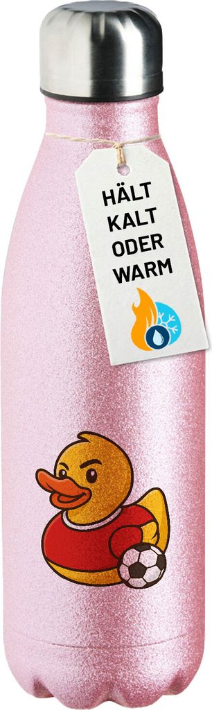 Huuraa Trinkflasche Quietscheente Fußballer Gummiente Fussballspieler 500ml Pink Edelstahl Wasserflasche Trinkflasche Geschenkidee
