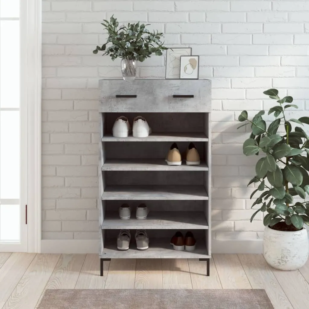 Scarpiera Design Industriale Grigio Cemento 60cm: Legno e Metallo