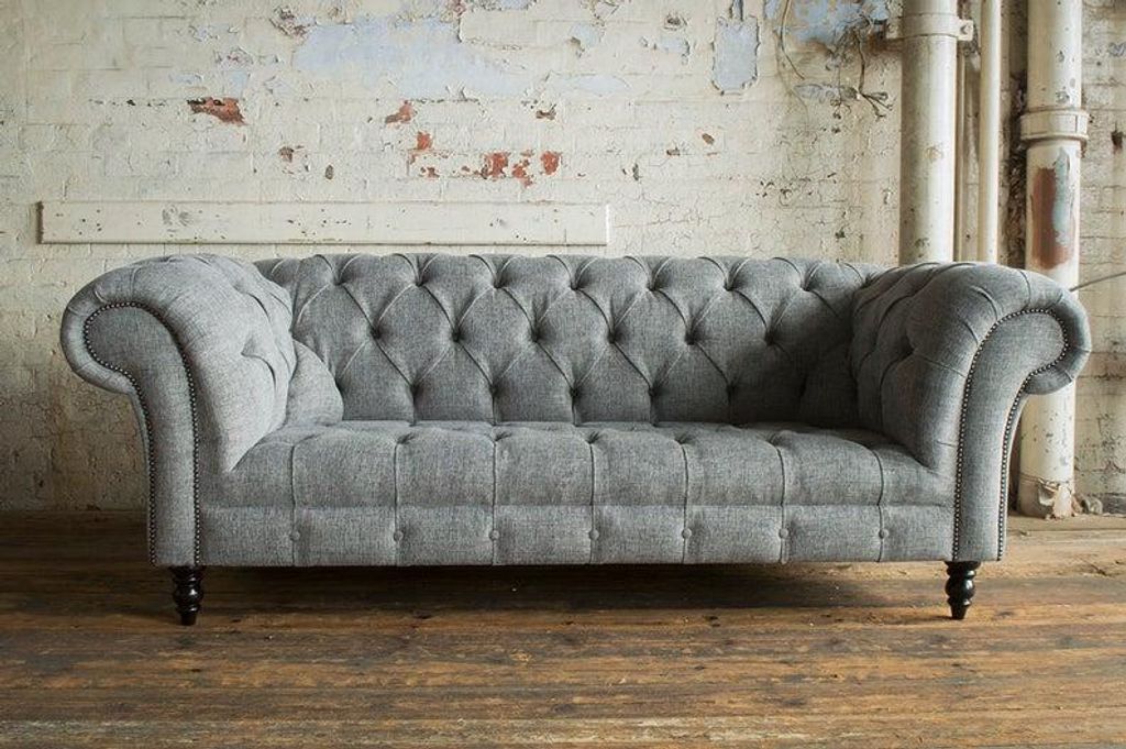 Chesterfield Couch Sofa Polster 3 Sitzer Couchen Sitz Garnitur Sofas Graue Neu