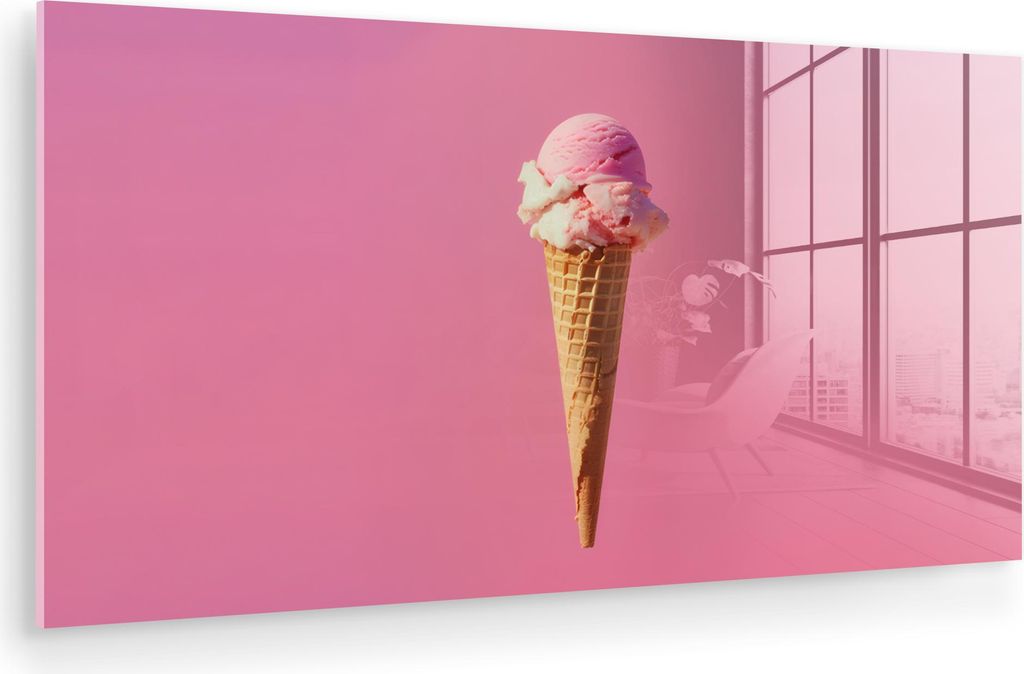 MuchoWow Glasbilder - Bilder auf Wandbild - Foto auf Glas Horn - Schaufel Eiscreme - Rosa 80x40 cm Wanddekoration aus Glas - Acrylglasbild - Acrylb...