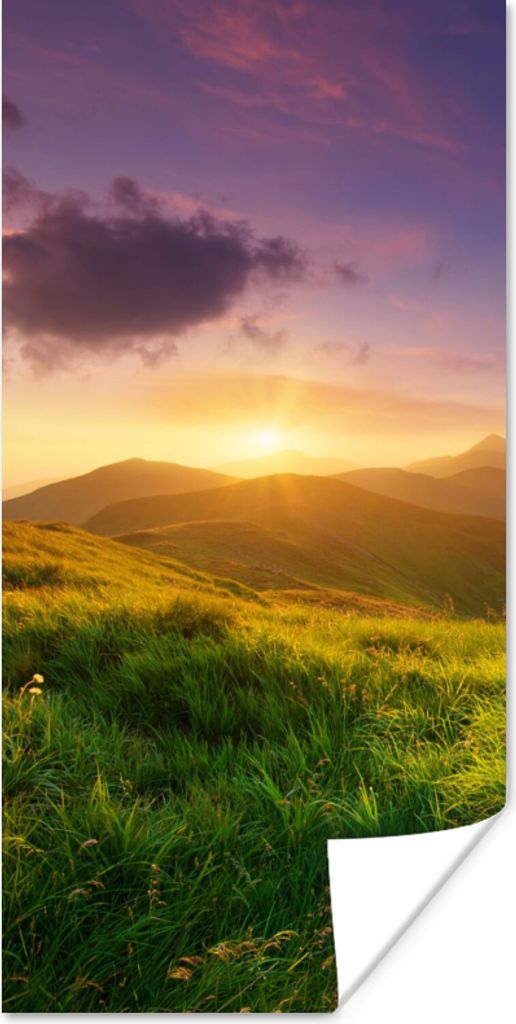MuchoWow Poster Berge - Sonne - Natur 80x160 cm - Kinderzimmer