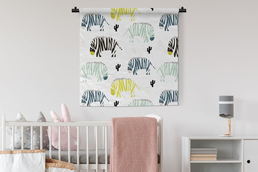 MuchoWow Wandteppich Wandbehang Zebra - Kaktus - Weiß 90x90 cm Tapisserie Dekoration Wandtuch - Wandaufhänger