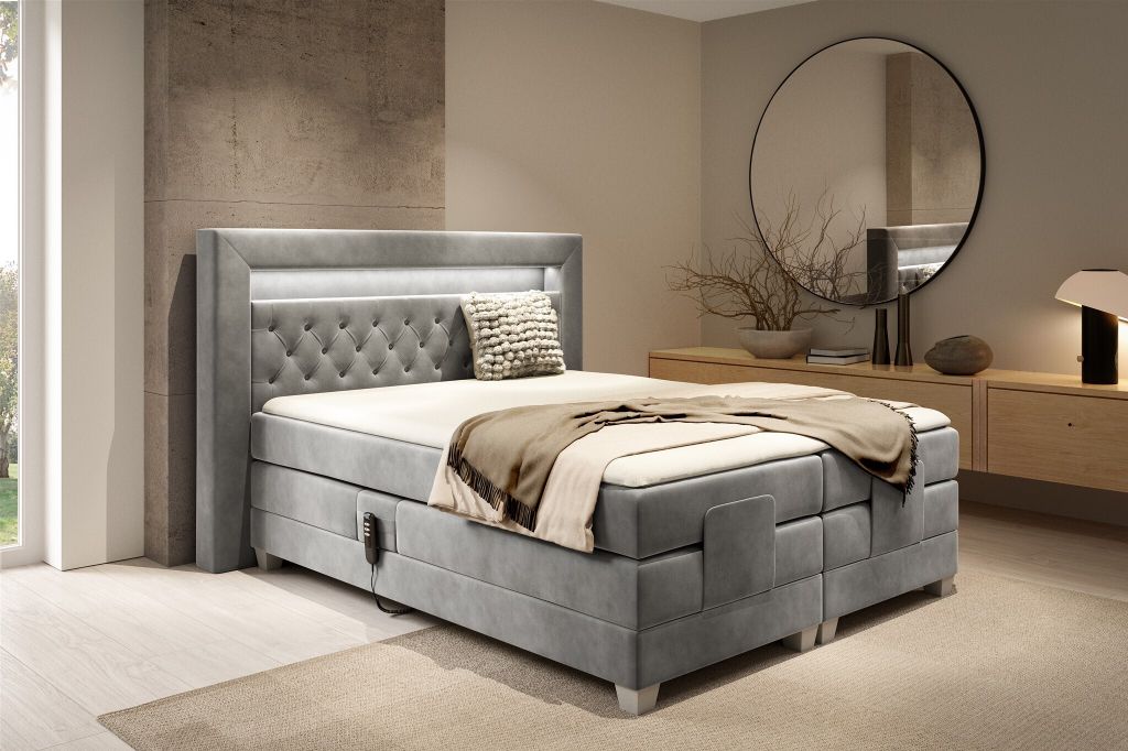 Boxspringbett Elektrisch Bett ARMANDO 180x200cm in Stoff Fresh Grau