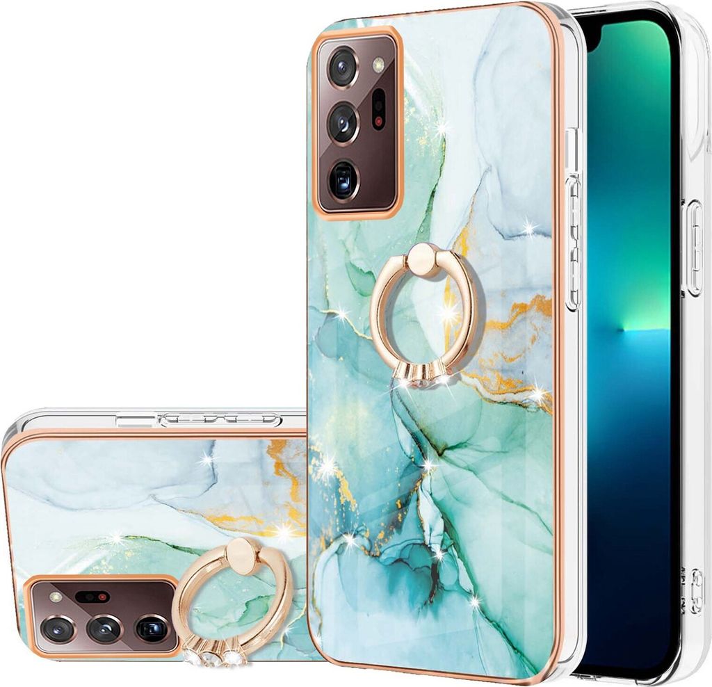 Hülle für Samsung Galaxy Note 20 Ultra Muster TPU Silikon Stoßdämpfer Bumper Schutzhülle mit Ring Ständer Grün
