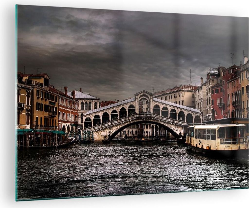 Bilder auf glas - Venedig Brücke Wasser Stadthäuser - 70x50cm - Glasbilder - Wandbilder - Kunstdruck - zum Aufhängen bereit - Wanddekoration aus...