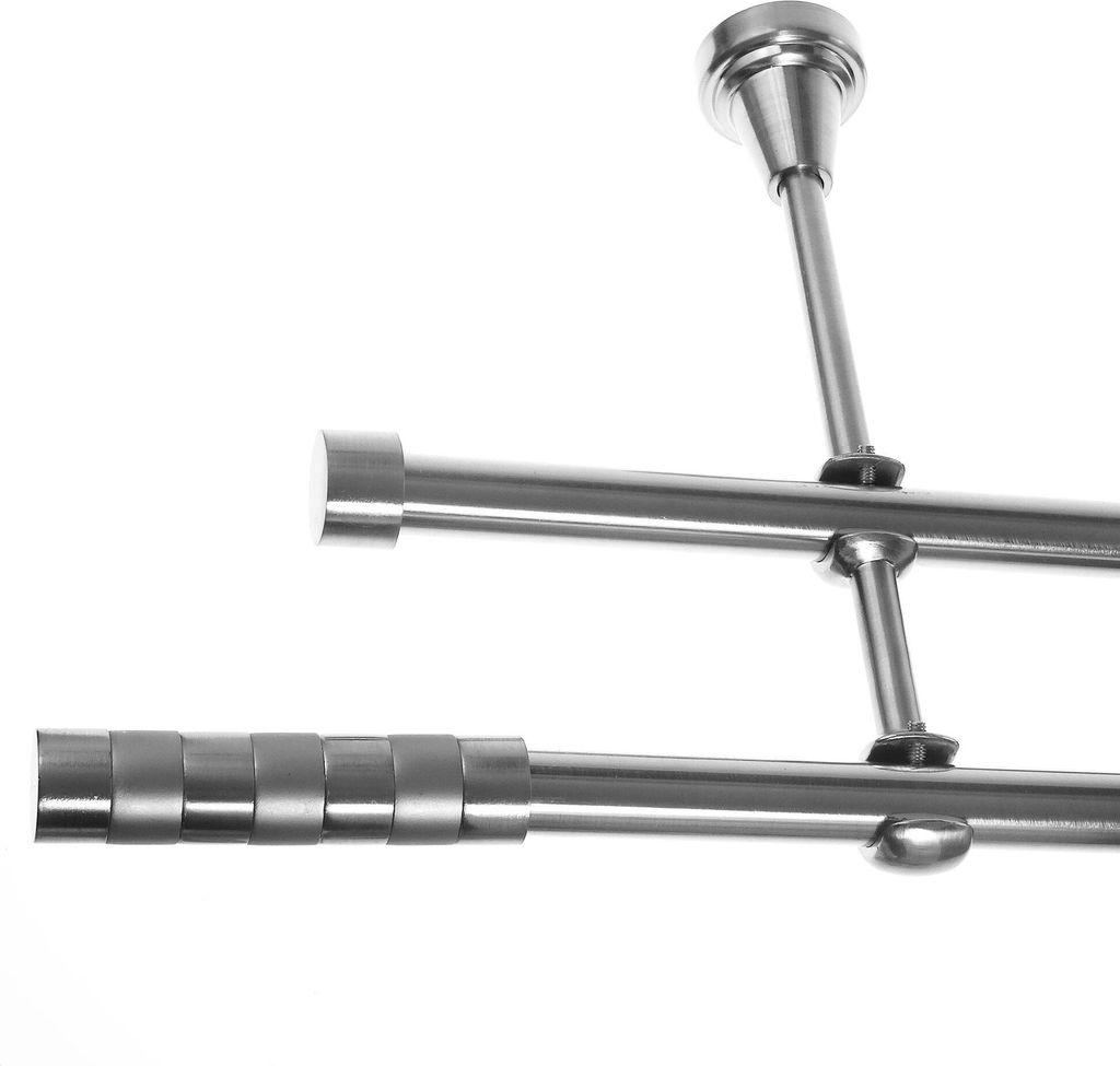 Gardinenstange mit Wandhalterung I Metall Edelstahl Look Ø 16mm I 2-läufig I H24