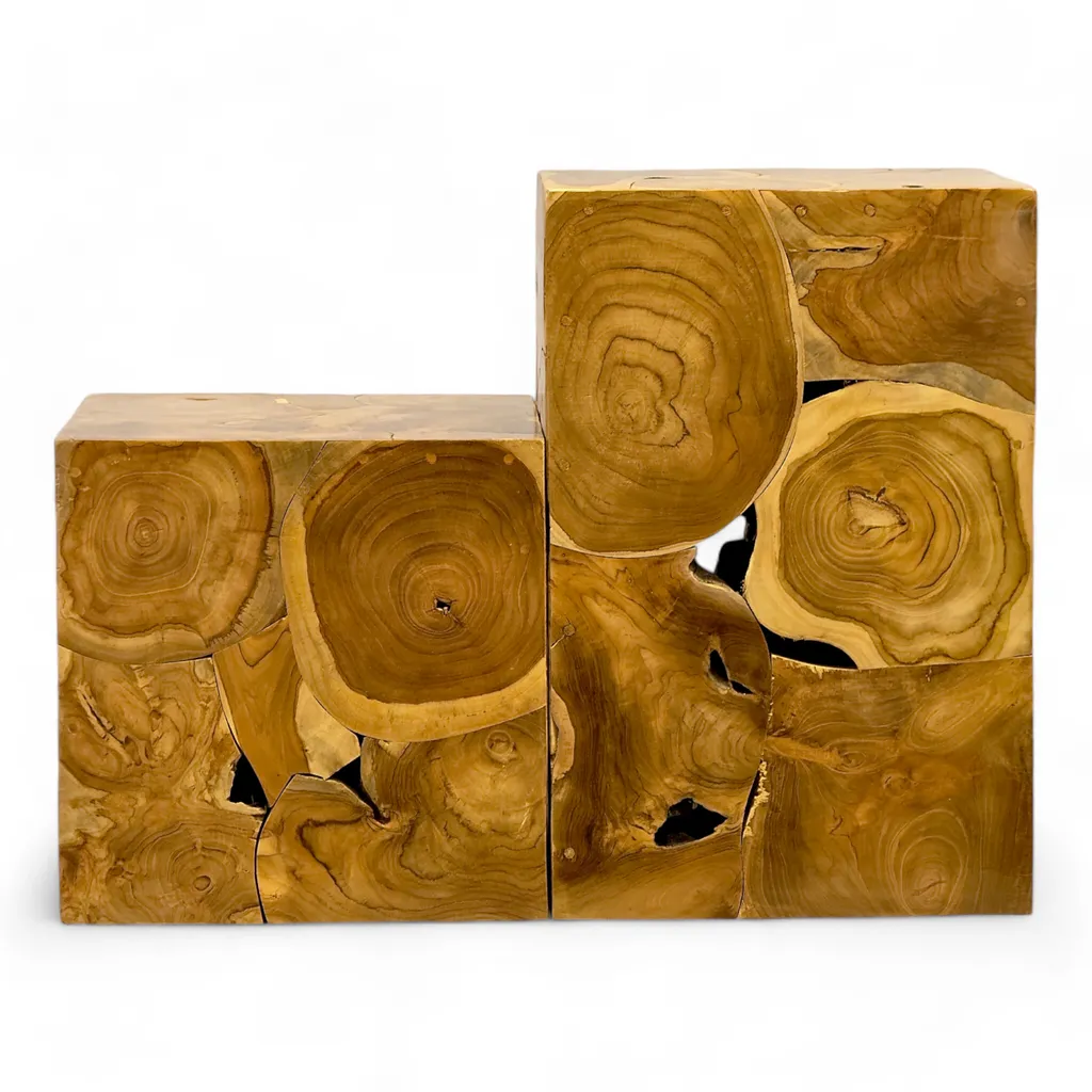 Table d'appoint artisanale en bois massif - Mosaïque géométrique unique - 8