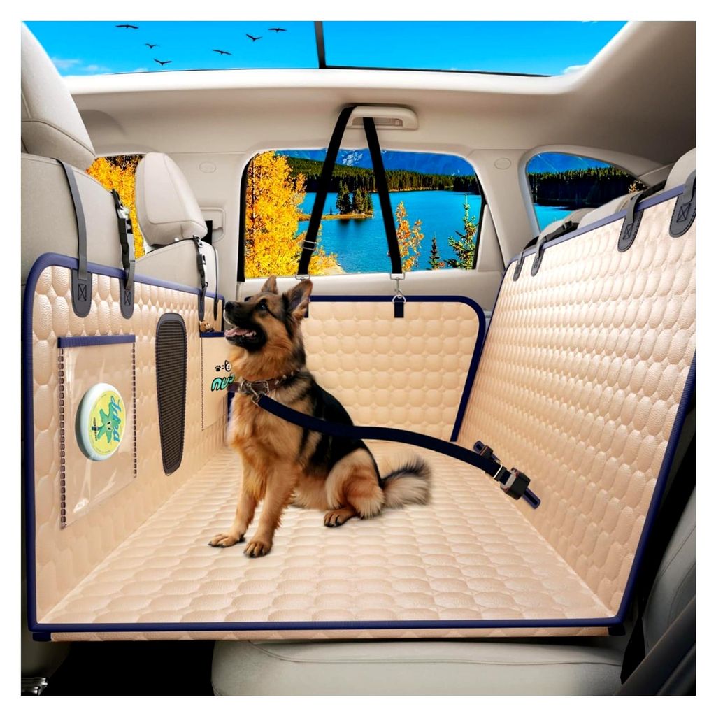 Hundedecke für die Rückbank im Auto (132x62cm), Kunstleder Rücksitzschoner, wasserdicht und kratzfest, Rückbankschutz für Autositz, Tragfähig...