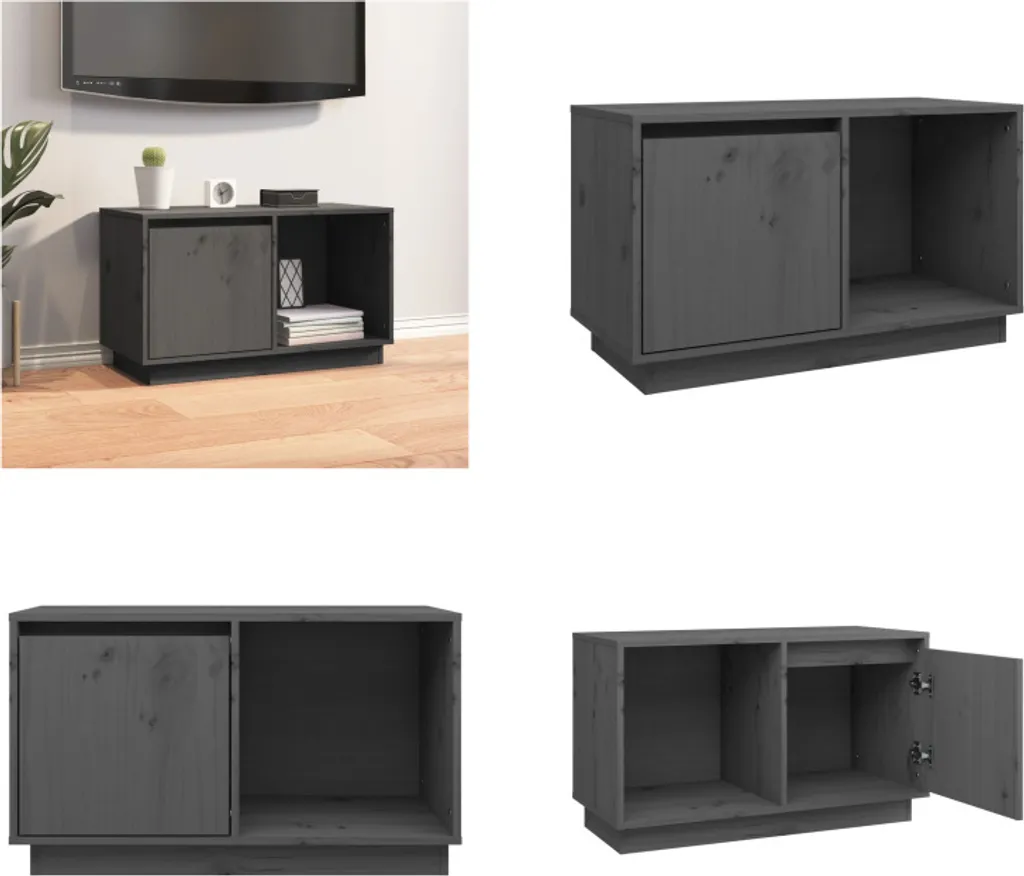 Porta TV Grigio 74 cm vidaXL in Legno Pino Massiccio - Salvaspazio