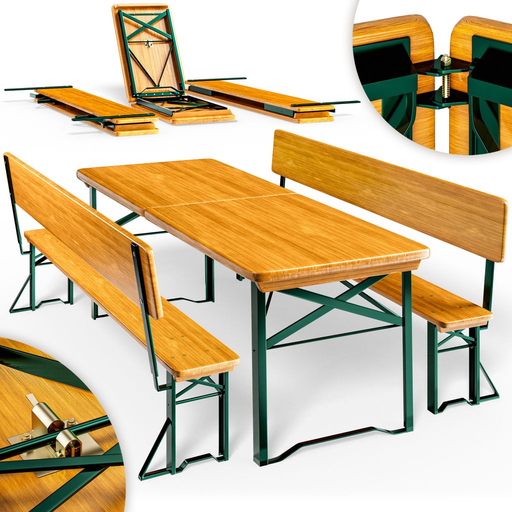 CASARIA® Ensemble table et bancs pliants en bois 170 cm Image du produit 