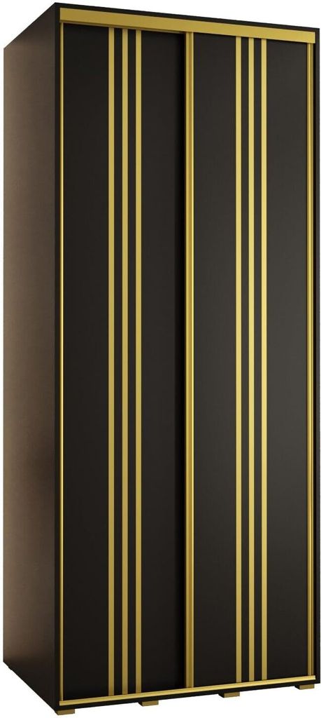 MEBLE KRYSPOL Cannes 6 Schrank mit 2 Schiebetüren - 205,2x120x60 cm - Schwarz Schwarz Gold
