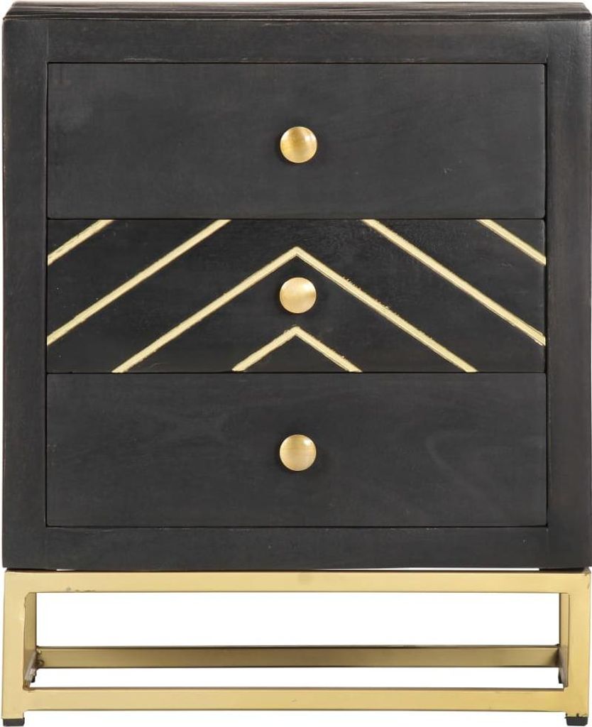 vidaXL Nachttisch Schwarz und Golden 40 x 30 x 50 cm Mango Massivholz