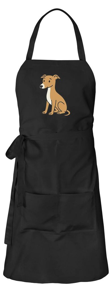 Huuraa Schürze Whippet Comic Whippi Schwarz mit Taschen Baumwolle Kochschürze Geschenkidee