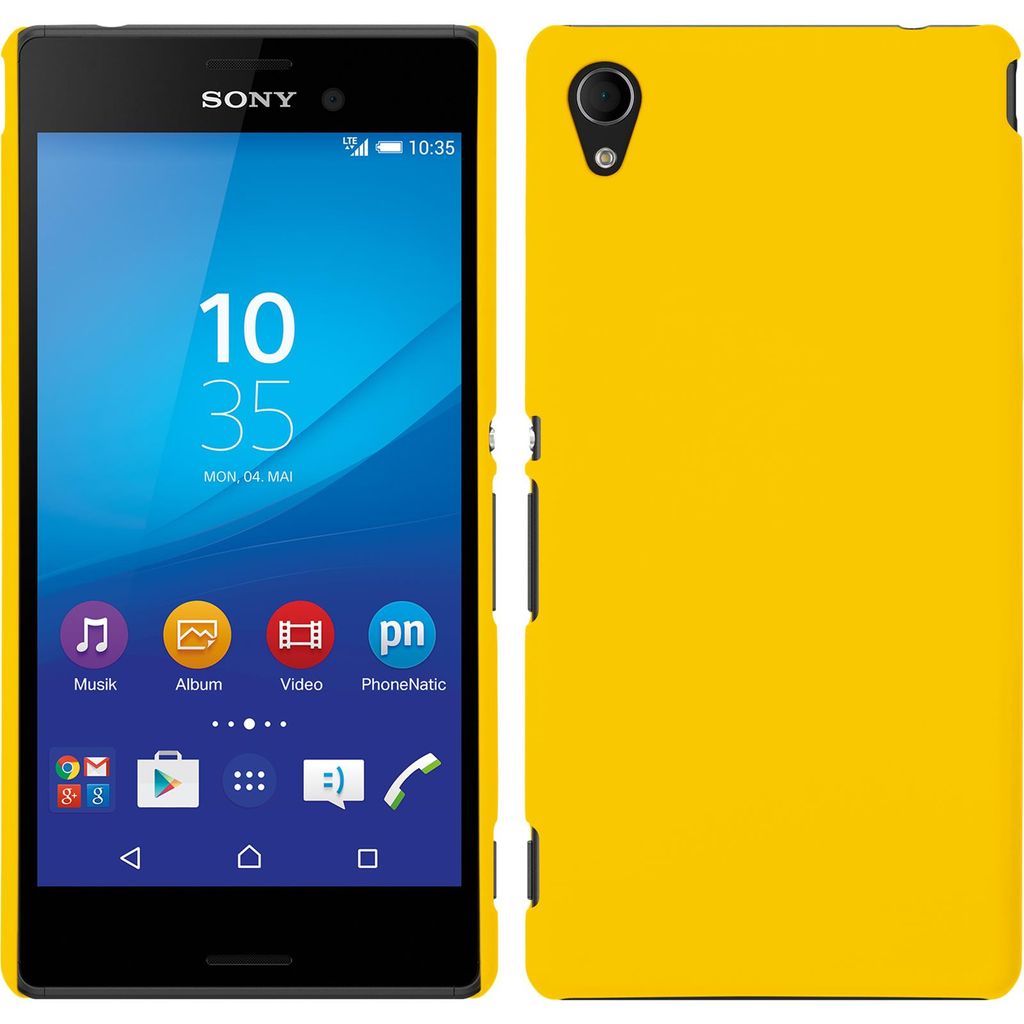 PhoneNatic Case kompatibel mit Sony Xperia M4 Aqua - Hülle gelb gummiert Hard-case + 2 Schutzfolien