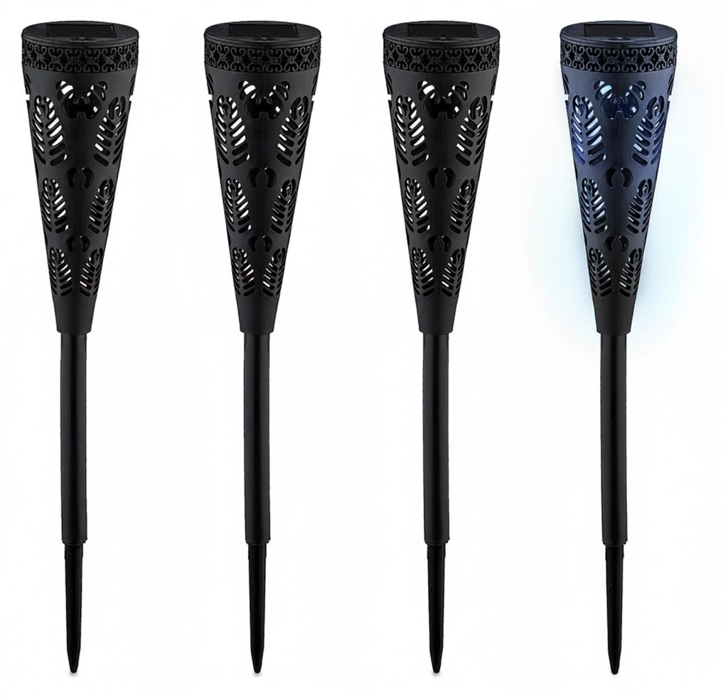 Relaxdays Solarlampe 4er Set, Fackel-Design, Gartenbeleuchtung mit Lichteffekt, H x D: 41 x 7 cm, mit Erdspieß, schwarz