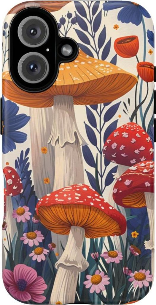 Bunte Pilze & Blumen – Handyhülle Kompatibel mit iPhone 16