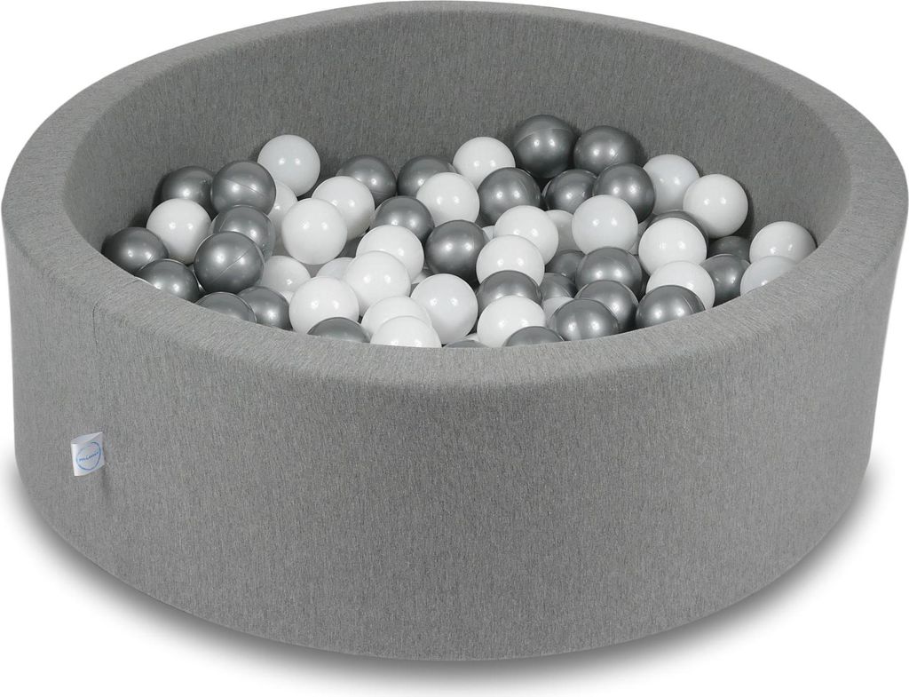 Trockenbecken 90x30cm grau mit 200 Bällen: weiß, silber
