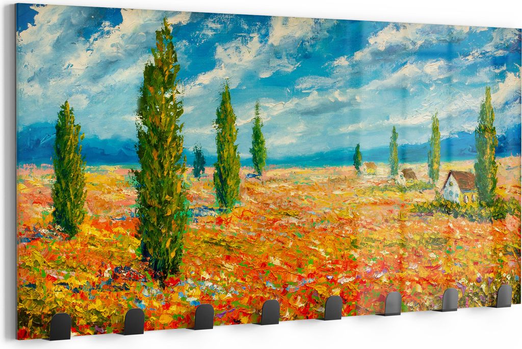 DEQORI Kleiderhaken Glas 60x30 cm 'Blumenmeer im Monet-Stil' Wand Garderobe beschreibbar Paneel