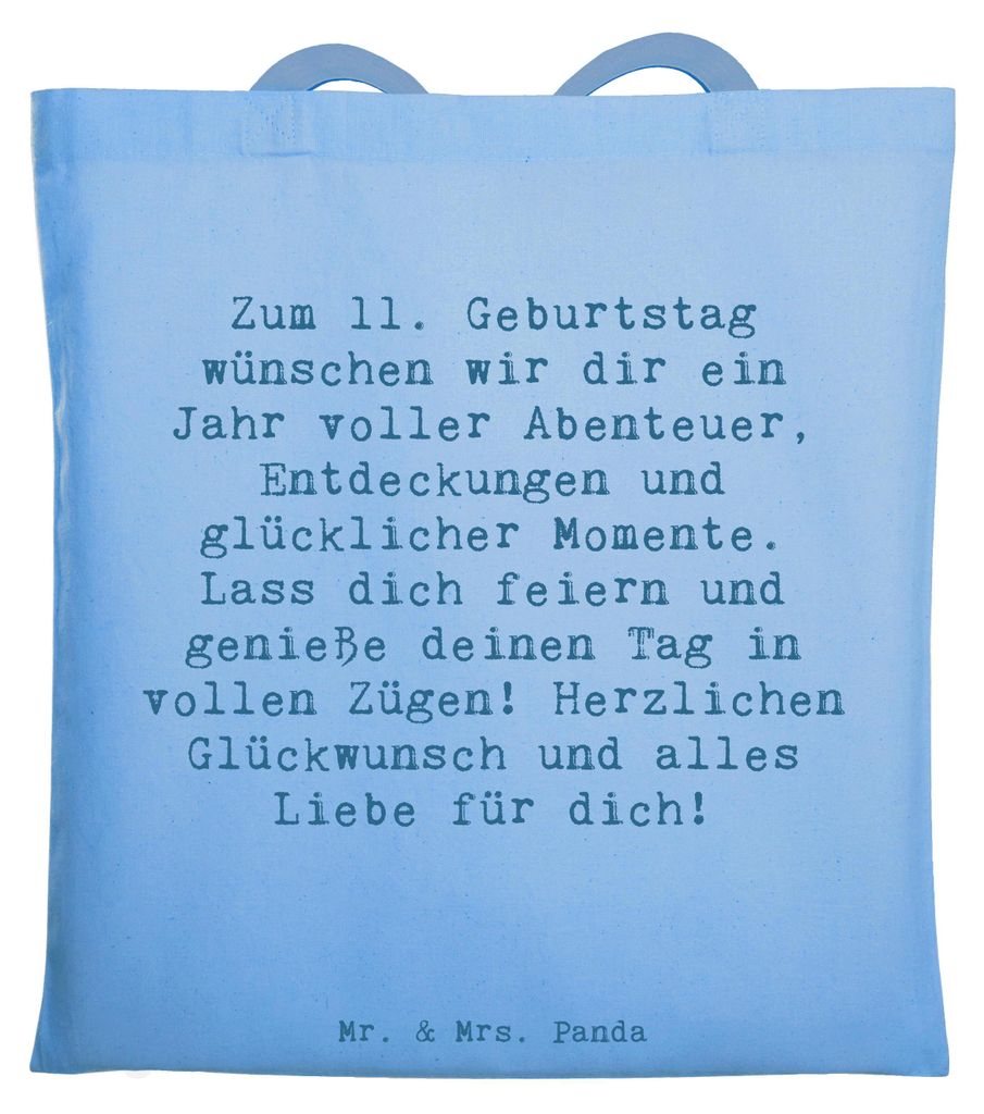 Mr. & Mrs. Panda Beutel Spruch 11. Geburtstag Wunder - Sky Blue - Geschenk, Feiertag, Meilenstein, Tote Bag, Tasche, Kindergeburtstag, Laptoptasche...