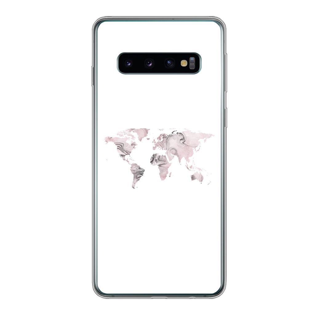MuchoWow Handyhülle Schutzhülle Hülle für Samsung Galaxy S10 Weltkarte - Marmor - Grau Silikon Softcase Handy Hülle - Handytasche