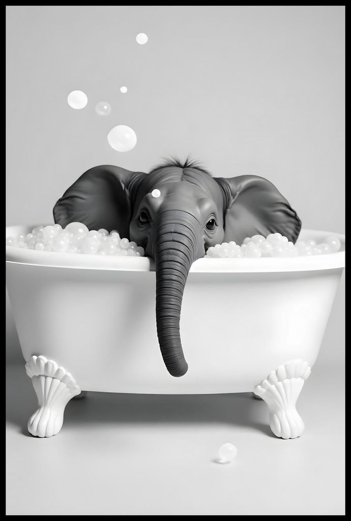 Plakat 61x91,5cm Vintage Künstlerisch | Elefant beim Baden | Pop Art