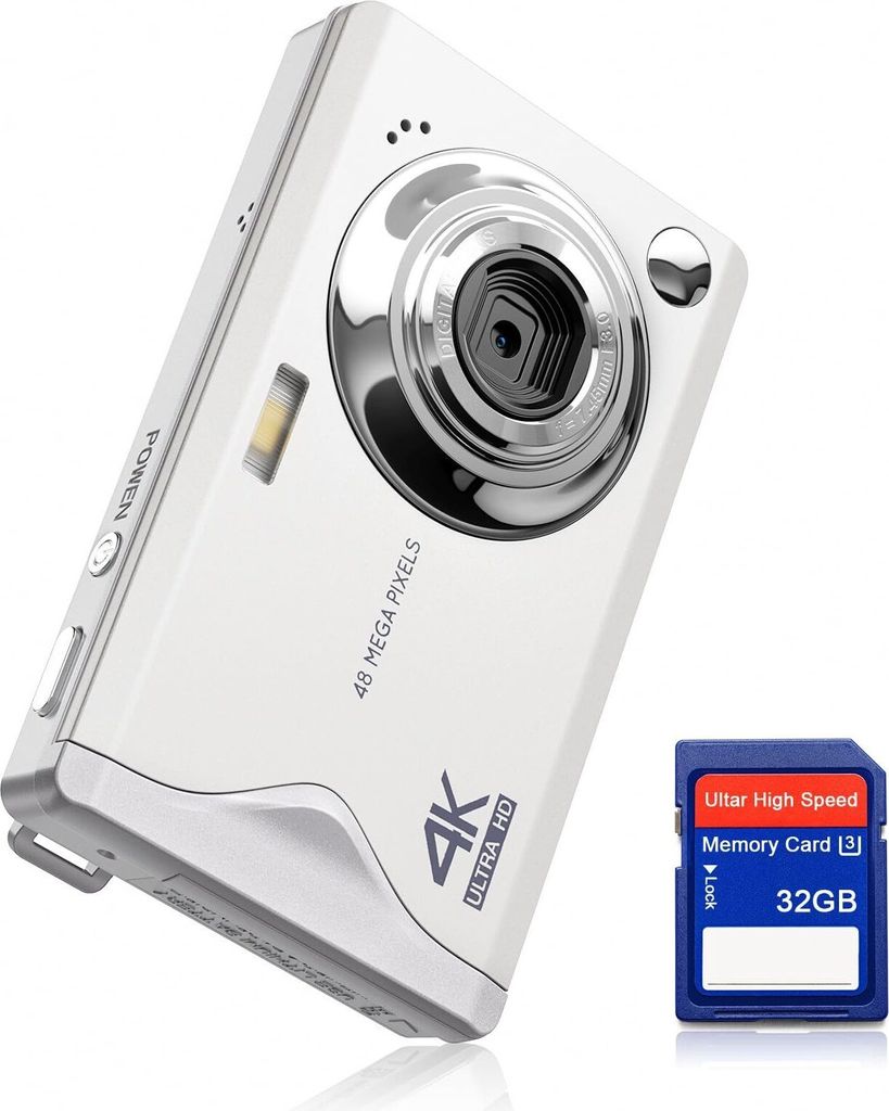 ZELURXX Digitalkamera, 48MP, 1080P FHD Fotokamera, 3,0 Zoll, Kompaktkamera, 16x Digitalzoom, Tragbar, für Teenager Erwachsene Anfänger, Weiß