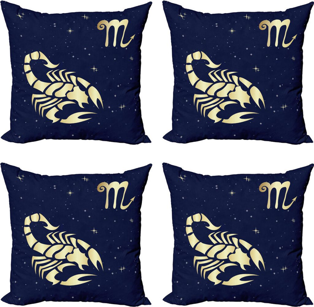 ABAKUHAUS Sternzeichen Skorpion Kissenbezug Set (4 Stück), Nachthimmel Sterne, Moderner Doppelseitiger Digitaldruck, 50 cm x 50 cm, Indigo und Bla...