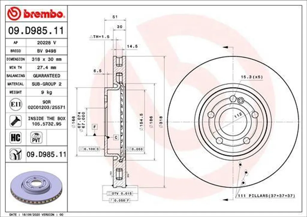 Disque de frein avant Brembo pour Mercedes Classe B W247 et GLB X247