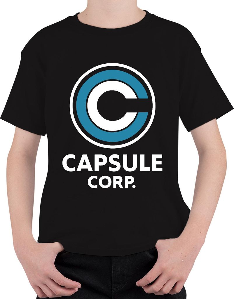 CAPSULE CORP. Logo Anime Fan Geschenk Retro Manga Otaku Uni Kinder T-Shirt, Schwarz, 140