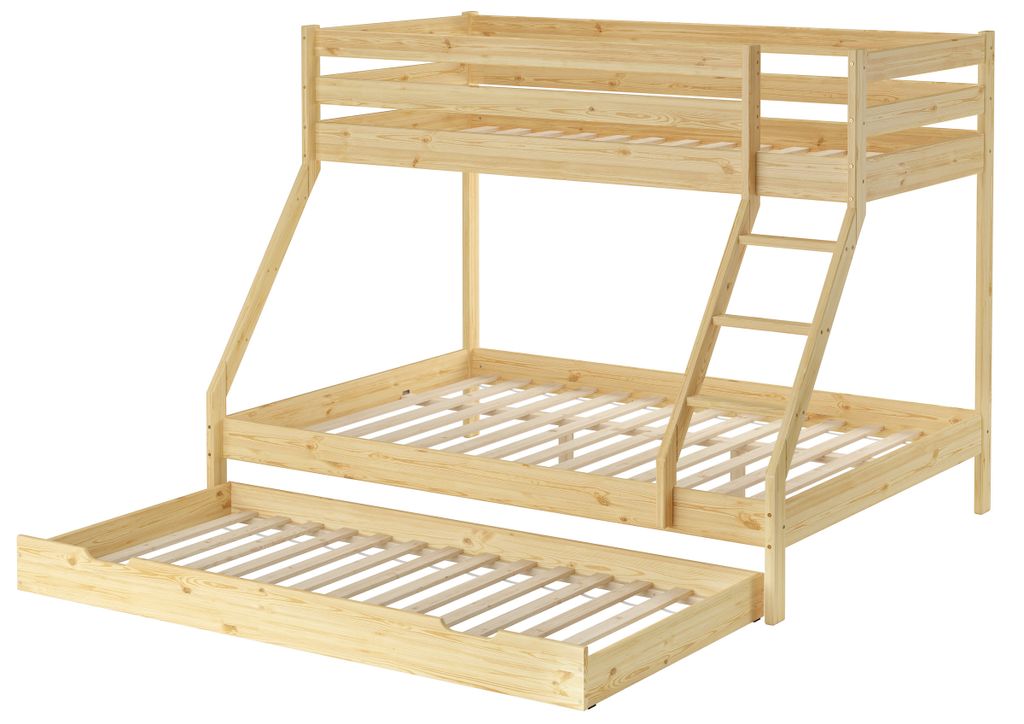 Doppel-Etagenbett 140x200 und 90x200 Erwachsenen-Stockbett Kiefer Zubehör wählbar V-60.19-09-14Rollrost und Gästebettkasten inkl.