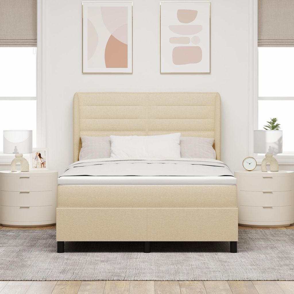 Design new Polsterbett Boxspringbett mit Matratze Creme 160x200 cm Stoff - Bettrahmen - Klassische Betten cloris81892