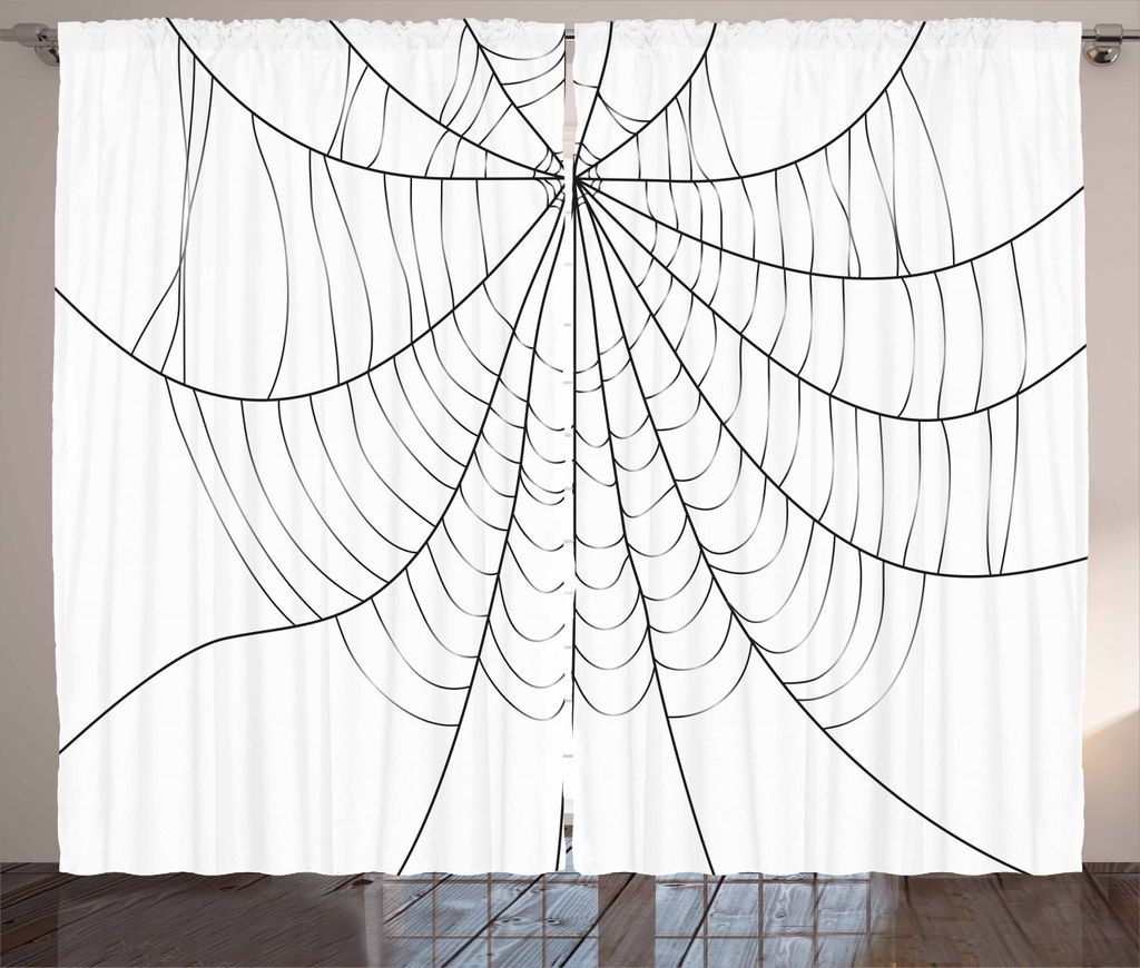 ABAKUHAUS Spinnennetz Rustikaler Vorhang, Einfarbiges Cobweb, Wohnzimmer Universalband Gardinen mit Schlaufen und Haken, 280 x 225 cm, Weiß Schwar...