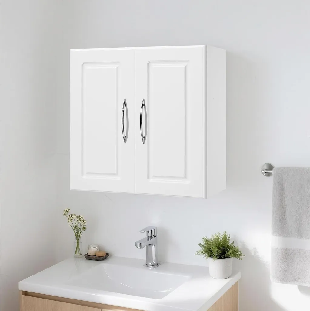 Rangement mural pour petits espaces : armoire blanche 2 portes 60x60 cm - 8