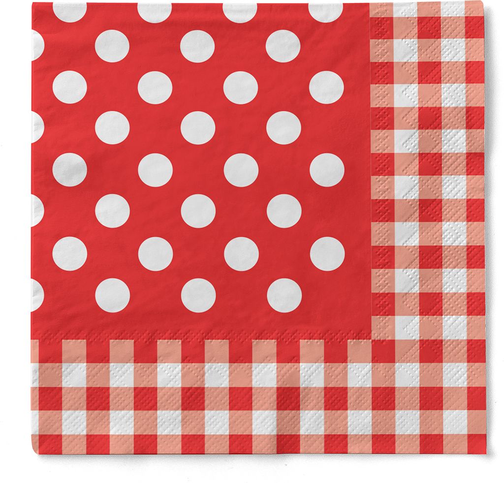 Sovie HOME Serviette Anton in Rot aus Tissue 33 x 33 cm, 3-lagig, 20 Stück - Karos Punkte