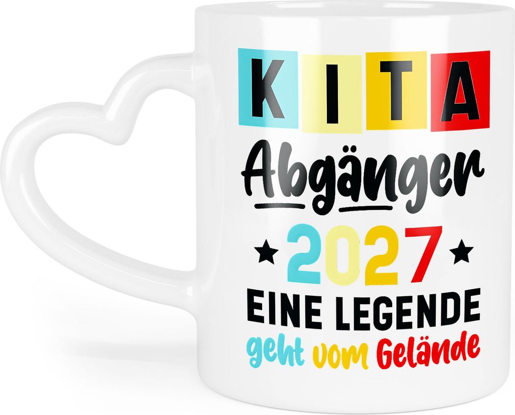 Kita Abgänger 2027 eine Legende geht vom Gelände Tasse Herzhenkel Kita Abgänger Kindergarten Abschluss Geschenk