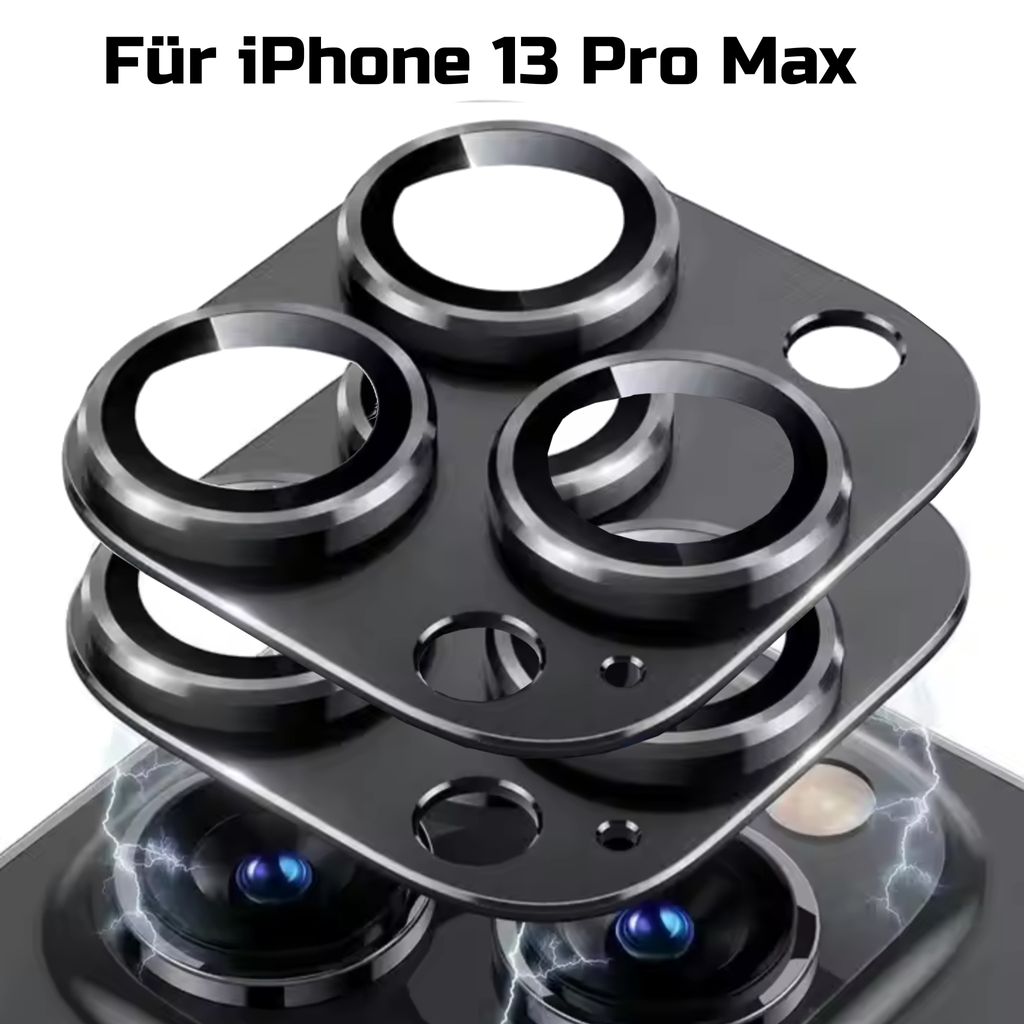 A close-up view of camera lens protectors for an iPhone 13 Pro Max, stacked on top of each other.