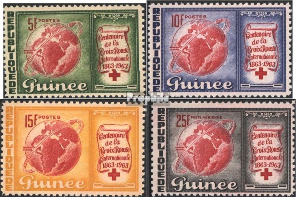 Briefmarken Guinea 1963 Mi 204A-207A (kompl.Ausg.) gestempelt 100 J. Rotes Kreuz