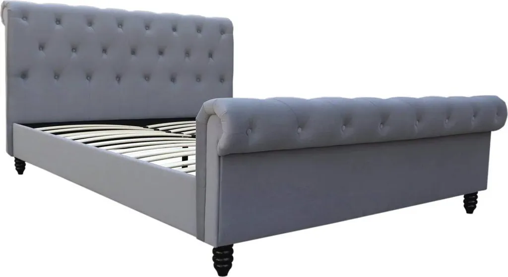 Lit Double 140x190 cm en Velours Gris - Cadre de Lit Design Godefroy