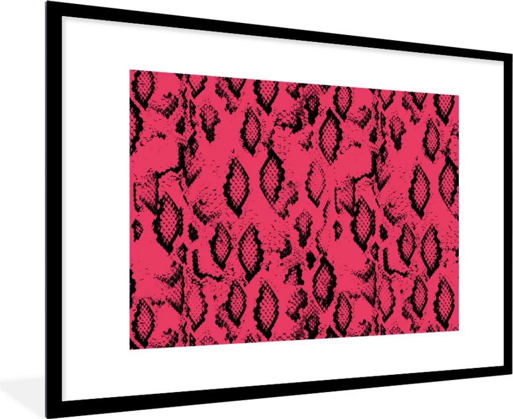 MuchoWow Gerahmtes Poster Schlangendruck - Rosa - Schwarz 90x60 cm - Poster mit Schwarzem Bilderrahmen Wandposter Rahmen Foto Bilder - Wanddekora...
