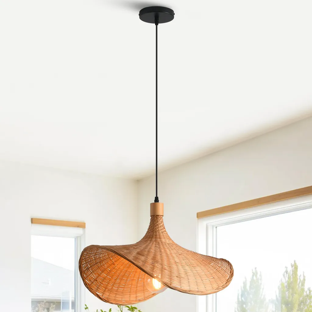 Suspension îlot de cuisine en bambou 50cm, éclairage table à manger