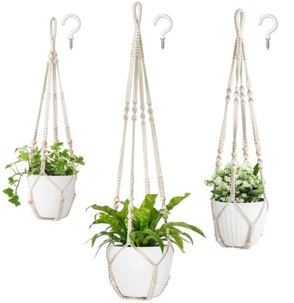 Décoration Murale Végétale : 3 Suspensions Macramé pour Plantes d'Intérieur