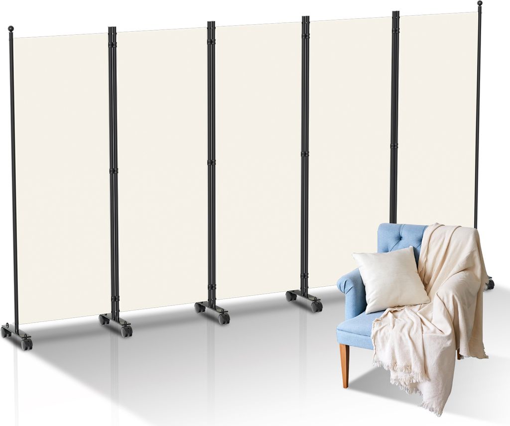Jopassy Paravent auf Rollen 5 teilig Beige 284x181 cm Produktbild