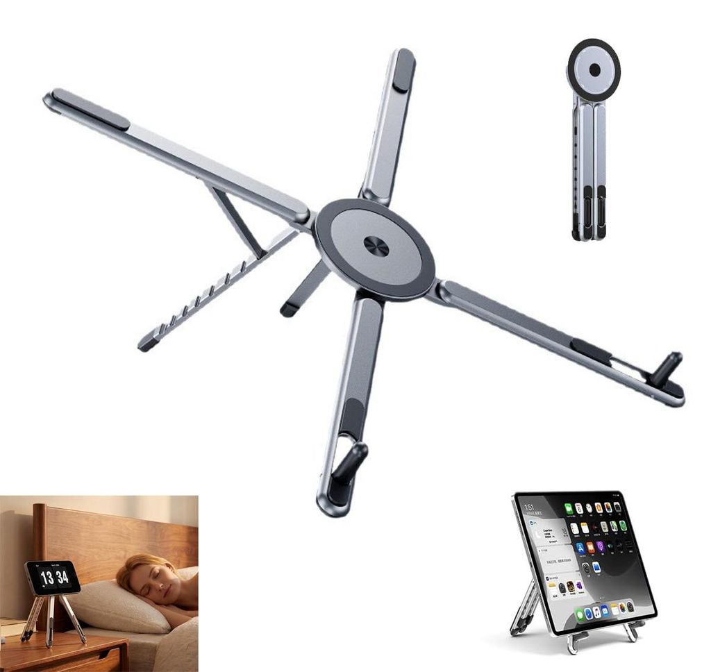 Klappbarer Laptopständer 3-in-1, magnetisch, tragbar Aluminium, höhenverstellbar, für Notebook Tablet Handy, leicht, kompakt, rutschfest
