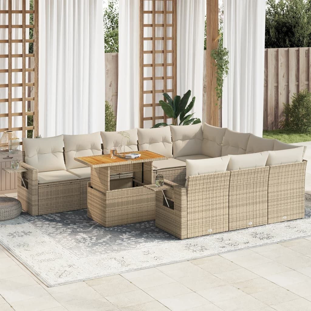 Maison Exclusive - 11-tlg. Garten-Sofagarnitur mit Kissen Beige Poly Rattan