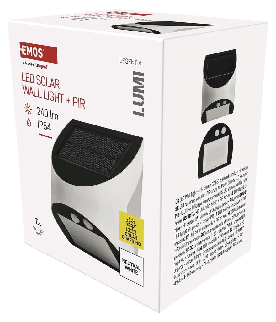 Solární LED svítidlo LUMI s pohybovým čidlem, bílé, neutrální bílá