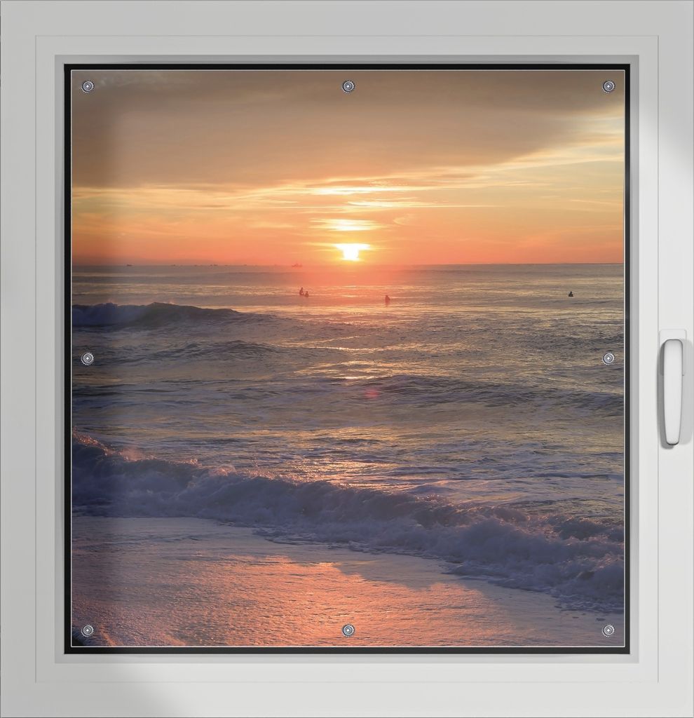 Wallario Lichtschutzbild, Dekorativer Sichtschutz Sonnenschutz 96 x 100 cm mit Motiv: Sonne über dem Meer - Verdunklung ohne Bohren