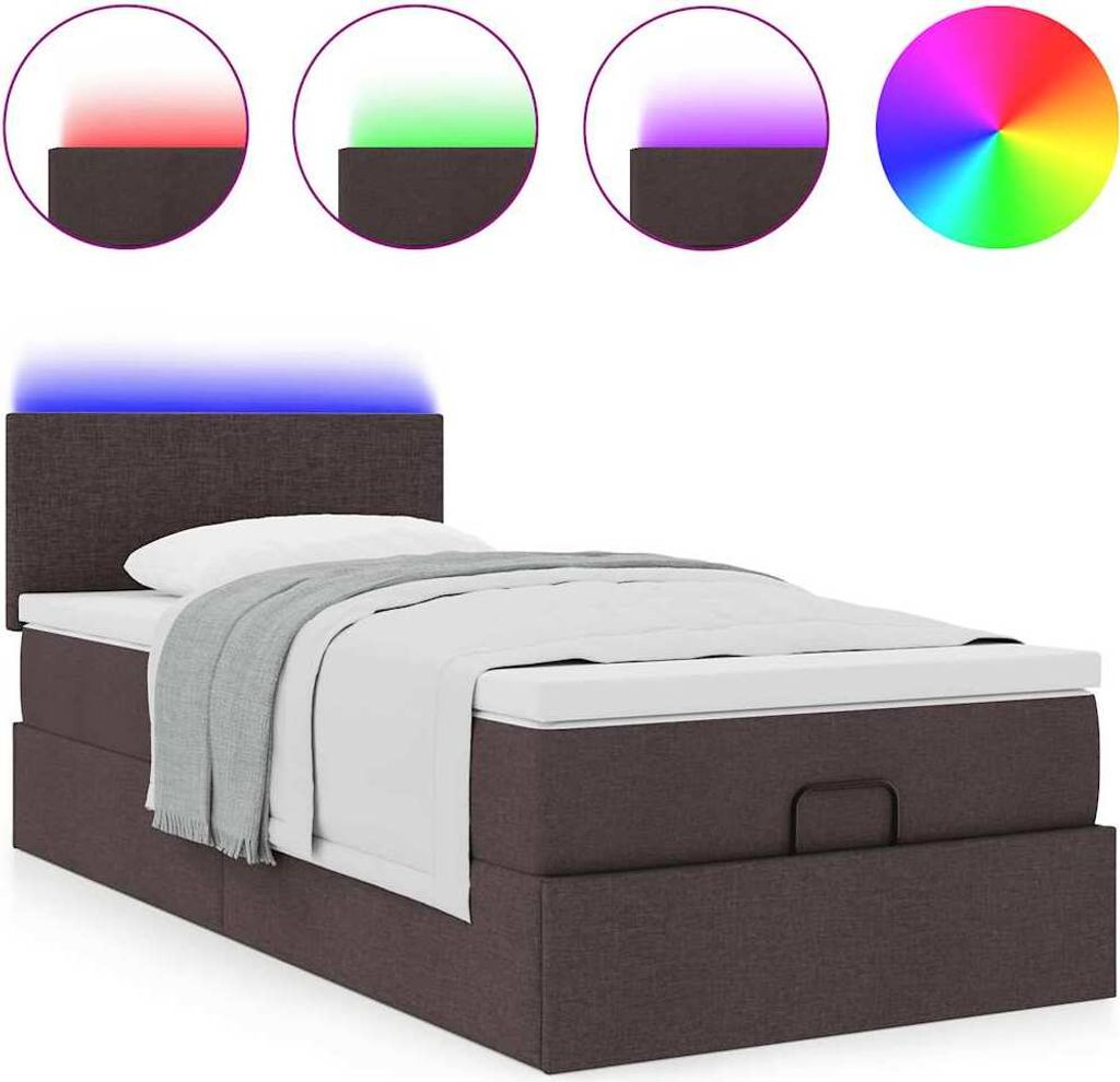 Ottoman-Bett mit Matratze & LEDs Dunkelbraun 90x190 cm Stoff